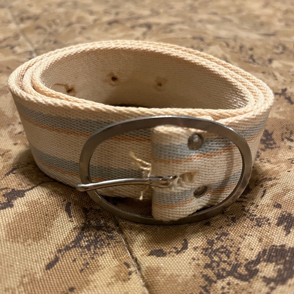 Vintage 70s cream blue tan woven belt XS
